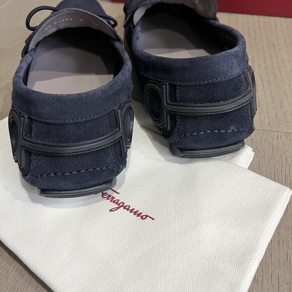 Salvatore Ferragamo Atlante Navy Suede Men Drivers Loafers 10 E NEW - Picture 10 of 12